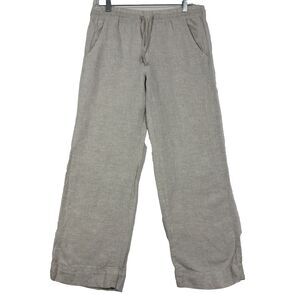 L.L.Bean Pants Womens 4 Beige Oat Linen Wide Leg Drawstring Coastal Beachy